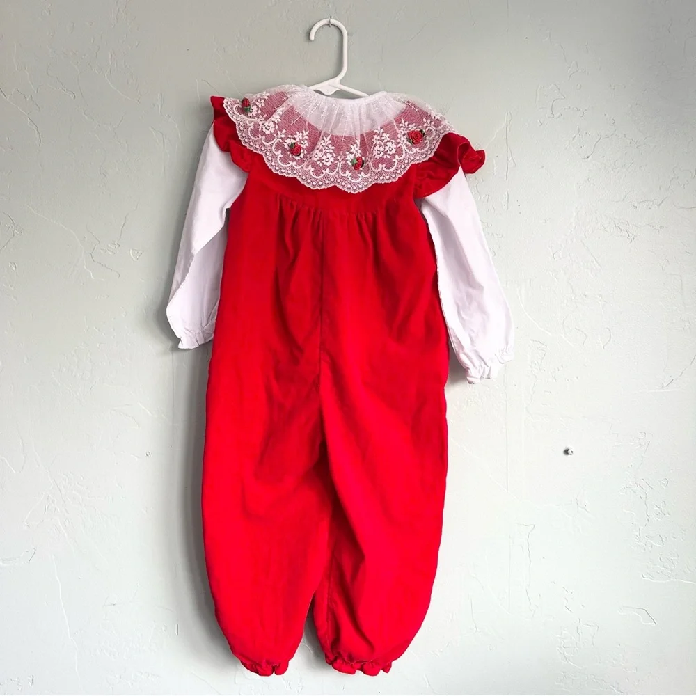 Vintage Tiny Tots‎ Original Red Velvet Jumper Rosette Shirt Holiday Girls Size 4